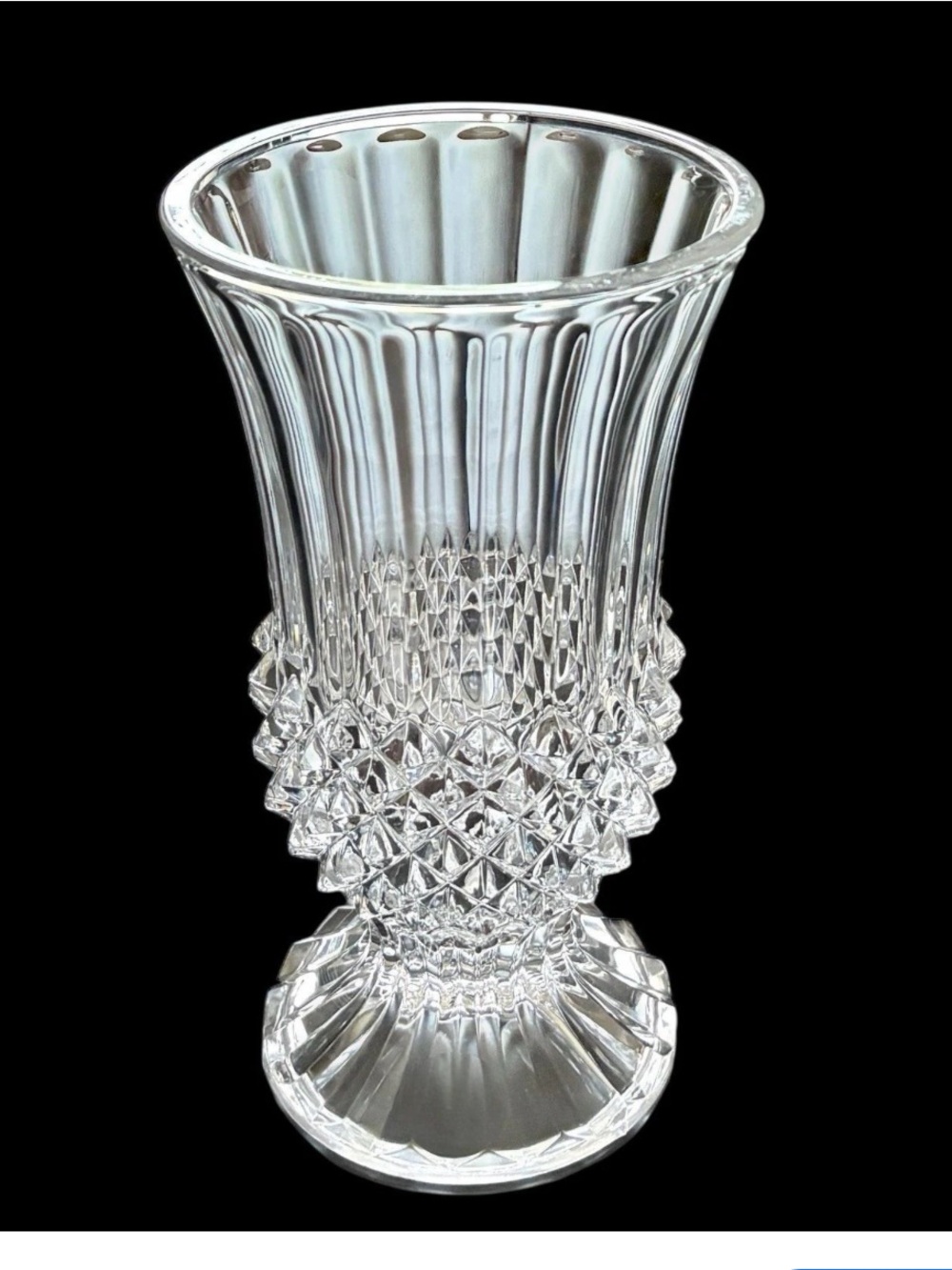 CRISTAL D'ARQUES - DURAND "Longchamp" Footed Clear Cut Crystal Flower Vase 9”